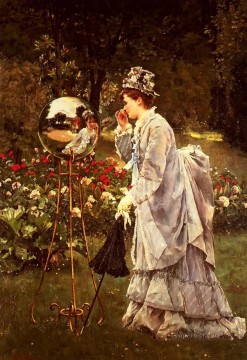 Alfred Stevens Painting - La Boule De Verre lady Belgian painter Alfred Stevens